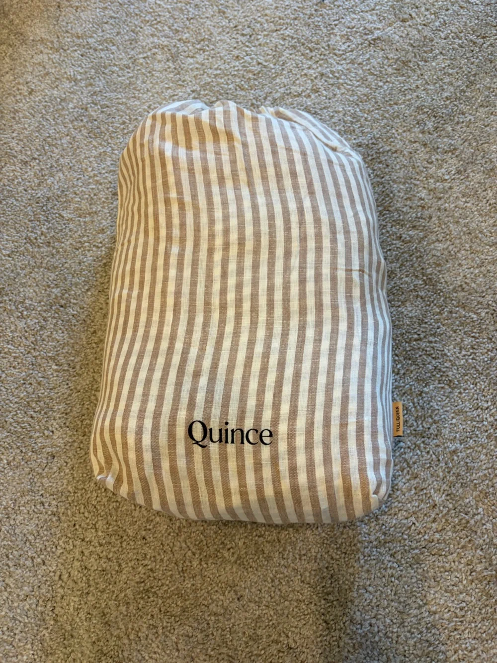 Quince Linen Duvet Cover in Natural Stripe - Beige & Cream